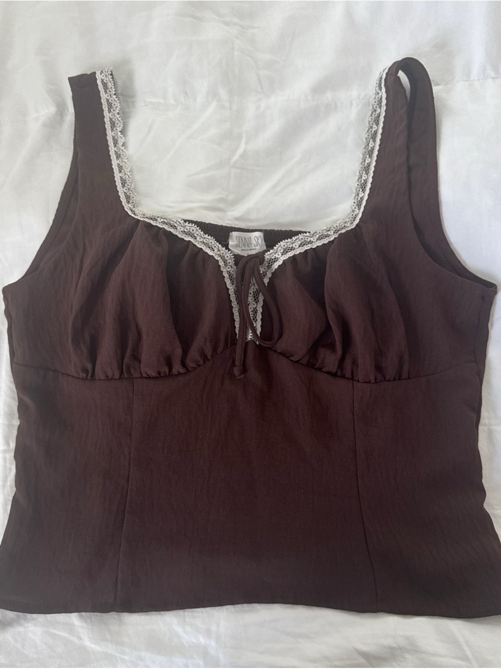 Sienna Sky Dark Brown Camisole with White Lace Trim